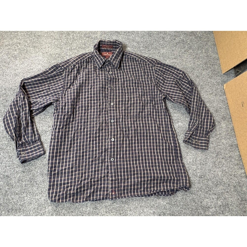Vintage Nordstrom Shirt Mens M Blue Plaid Long Sleeve Flannel Button-Up Casual